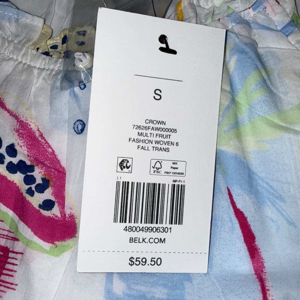 Crown & Ivy Multi Fruit Print Cotton Ruffle Neck Tank Top Small NWT fruitcore - Picture 5 of 10